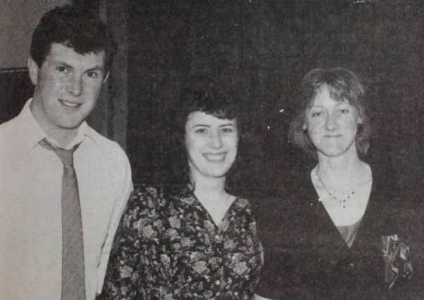 Lewis Morrow, Heather Jackson and Rosalind Woodside attended the Kilroot Agricultural Society Dinner. 1991.