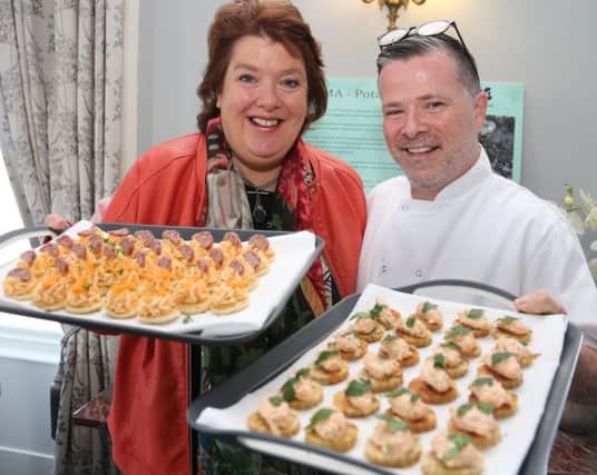 Celebrity Chef Paula McIntyre MBE & Gary Stewart, Tartine at
Distillers Arms, at the launch of the Potato Festival.