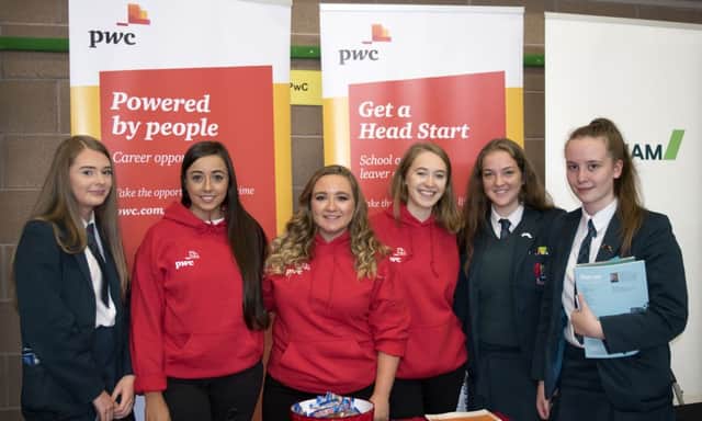 Pupils of Banbridge Academy and members of PwC pictured during the Schools Careers Fair.