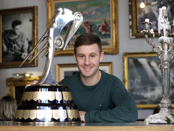 Jonathan Rea with the Cornmarket Irish Motorcyclist of the Year trophy.