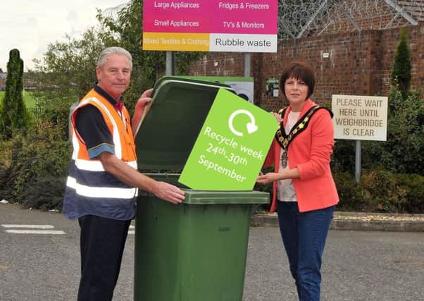 Lord Mayor of Armagh City, Banbridge and Craigavon, Councilor Julie Flaherty launches Recycling Week with Michael Campbell, site supervisor at the New Line Recycling Centre and Amenity Site, Lurgan.
