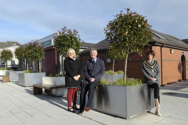 Lord Mayor, Cllr Julie Flaherty along with John Downey (Department for Communities) and Mechelle Brown (Town Centre Manager) pictured in  Kenlis Street Banbridge.