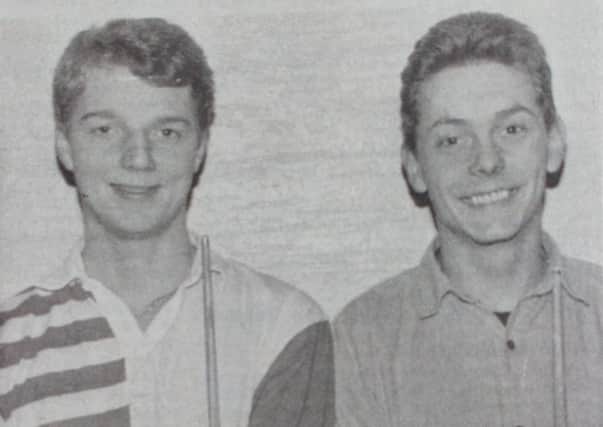 Karl Wilson and Lennie Swan, winners of the Eagle Bar Doubles Pool Competition. 1991