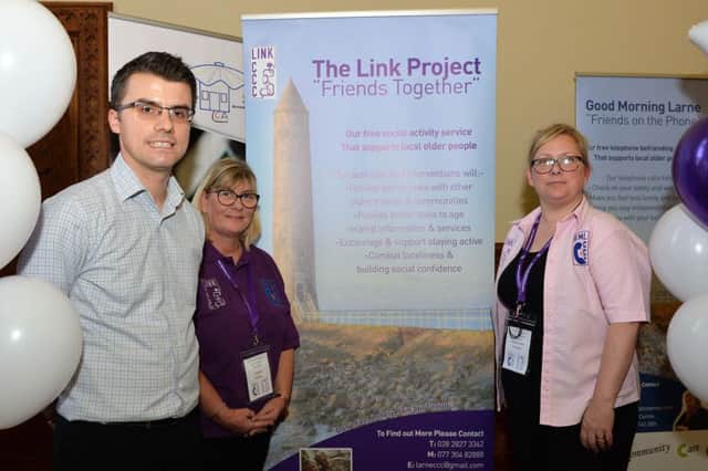 Chris McClure, funding officer with the Big Lottery Fund, with Lucinda McFall, centre manager at the Larne Community Care Centre and Barbara Ann Gilcrist, Link  Project co-ordinator. INLT 40-001-PSB