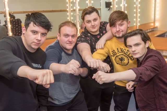 Eoin Callaghan, Reece Cullen, Joseph Gallagher, Morgan Coyle and Kieron Clarke who are all studying for Higher Level courses in Performing Arts at North West Regional College will take to the stage ithe West End cast of Evita. (Picture Martin McKeown).