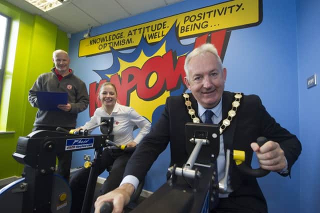 Chair of Mid Ulster District Council Councillor Sean McPeake gives some of the new equipment at Dungannon Leisure Centre a trial run ahead of the Give Leisure A Go! Taster sessions happening in Dungannon on  October 14, and in Cookstown, Magherafelt and Maghera later in October and November.