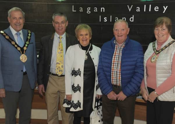 Councillor Uel Mackin (Mayor of Lisburn & Castlereagh City Council) and the Mayoress, Mrs Jennifer Mackin pictured with Derek and Dorothy Cahoon and Robert Mitchell at the Mayors Charity Concert at Lagan Valley Island, Lisburn on Saturday 20th October.