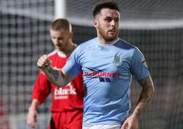 Cathair Friel marked his 100th appearance for Ballymena United with a goal. Picture by Dessie Loughery/Pacemaker Press