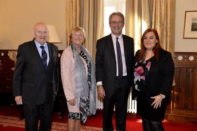 Ald Robin Cherry, Cllr Audrey Wales, Owen Paterson and Anne Donaghy, chief executive of Mid and East Antrim Council.