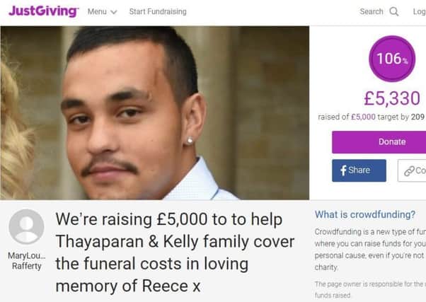 The JustGiving page set up in memory of Draperstown man Reece Kelly