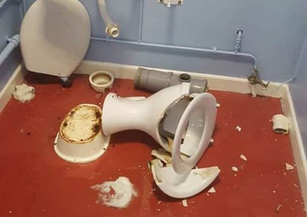 Damage at the disabled  toilet at Mourneview Park clubrooms.