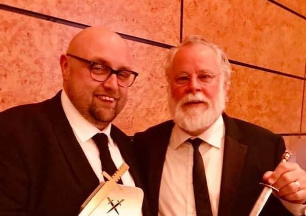 Steve Cavanagh at the Golden Dagger Awards with his literary hero Michael Connelly