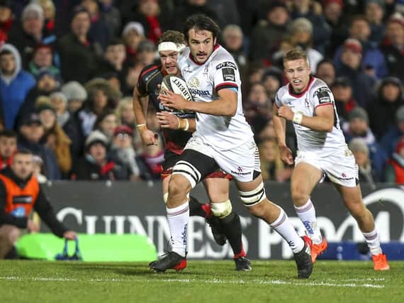 Greg Jones in action during the Guinness PRO14 Round 7 clash between Ulster Rugby and the Dragons at Kingspan Stadium, Ravenhill Park, Belfast, Northern Ireland (October 26, Ulster Rugby vs Dragons)