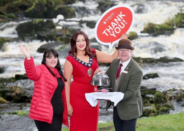 Michelle McDaid from AANI launching the tickets for the Mayors Ball with with Mayor of Mid and East Antrim Cllr Lindsay Millar and Paul Tosh from Galgorm Resort & Spa