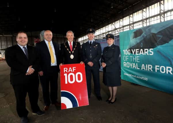 Promoting the100th Anniversary of the formation of the RAF  are  the Mayor, Cllr Uel Mackin are Cllr Nathan Anderson, Chairman of the Council's Corporate Services Committee; Alderman James Tinsley, the Council's Veterans Champion; Flt Lt Lee Webster, RAF 100 NI Project Officer and Flt Lt Nicola Wilson, RAF Air Cadet.

On Saturday 10th November the with an afternoon of free activities will take place at the Irish Linen Centre & Lisburn Museum , Lisburn.