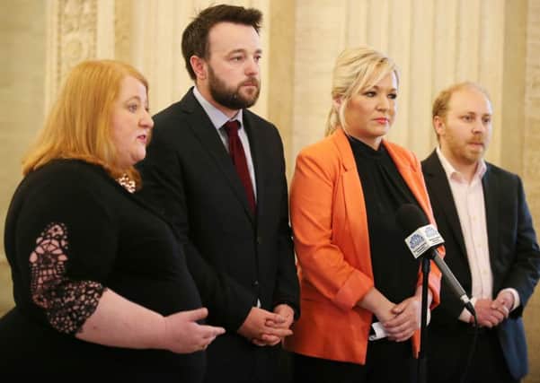 Party leaders in Northern Ireland come together at Stormont to make a statement regarding the ongoing issues around Brexit nack in May. (Picture by Jonathan Porter/PressEye)