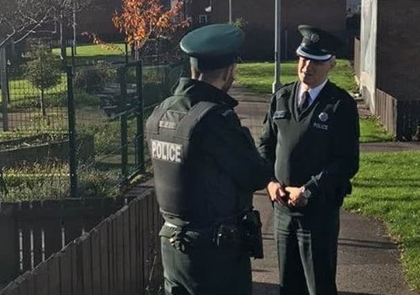 PSNI Chief Superintendent Peter Farrar on patrol with a neighbourhood officer in Carrick on Tuesday.