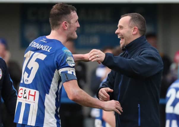 Stephen O'Donnell (left) and Coleraine manager Rodney McAree. Pic by Pacemaker.