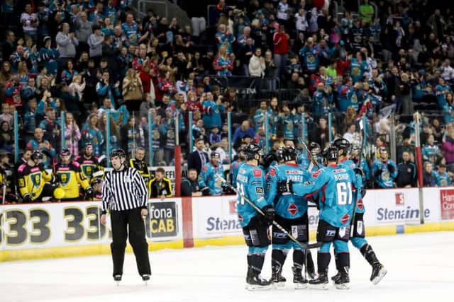 Belfast Giant's Josh Roach celebrates scoring against GKS Katowice during Saturday night's IIHF Continental Cup, Group E game at the SSE Arena, Belfast. ( Photo by William Cherry/Presseye)