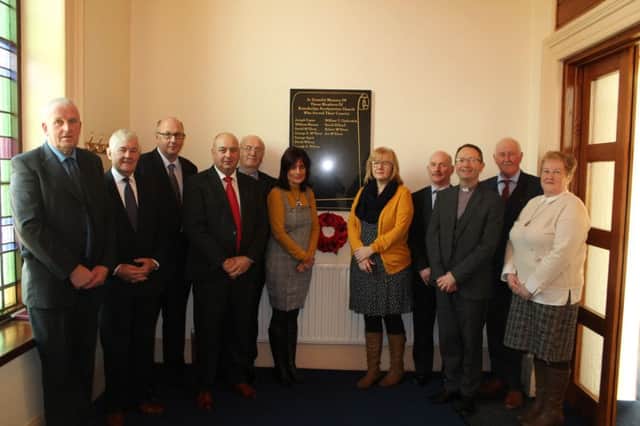 Pictured are the members of committee and Elders at the dedication of the roll of honour in katesbridge Presbyterian church from left Gordon Elliott clerk of session,Victor Clydesdale committee Robert McMinn Elder, Jeremy McCann Committee, William Cochrane Treasurer, Coleen Kennedy and Elaine McCann who both researched the names , Brian Hilland Committee,Rev Nigel Kane minister of katesbridge church who dedicated the roll of honour, Robert McIlroy Elder, and Elaine Elliott Congregational Secretary,