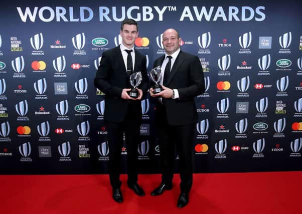 Ireland's Johnny Sexton with his World Rugby Player of the Year 2018 award and Ireland captain Rory Best who collected Ireland's World Rugby Team of the Year