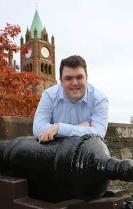 Slaine Stannet, is a Visitor Services Assistant at the Guildhall in Londonderry and was supported by Mencap in various work placements that eventually led to a placement at the Guildlhall, welcoming visitors to the historic building.