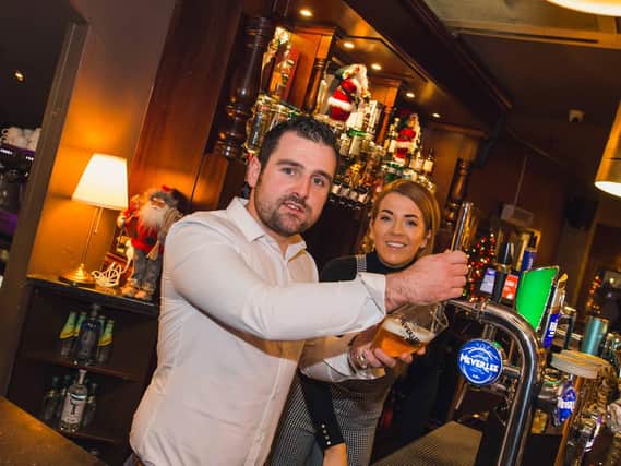 Michael Dunlop with his business partner, Maggie McWilliams, at Shenanigans Venue in Portstewart. Picture: Matt Steele.