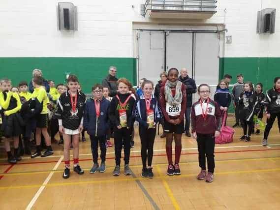 Pictured left to right Paddy Higgins from St. Canice PS Dungiven (3rd), Luke ODoherty from St. Brigids PS, Magherafelt (1st), Henry Curley from St. Brigids PS, Magherafelt, Eobha McAllister from St. Josephs PS (1st), Tanya Jide Ojo from Millburn PS (2nd) and Leona Martin form St. Brigids PS, Magherafelt (3rd)