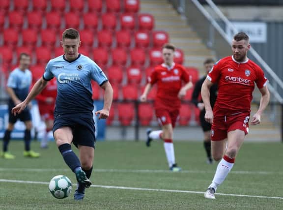 Pacemaker - Belfast -  -03/12/2018. Picture by Dessie Loughery/Pacemaker Press 

Institute v Coleraine  Danske Bank Premiership
  Institute Aaron Jarvis and Coleriane Stephen lowry during today's  game at The Brandywell Stadium Derry