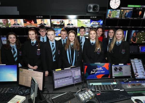 Year 10 pupils from Portadown College in the BBC Newsline gallery