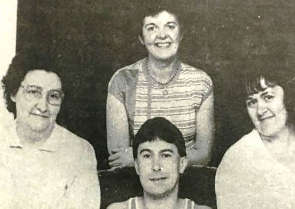 Jimmy Gillespie from Richhiill was presented with an award for winning the Combat Cancer fun run in 1988. He is pictured with with Mrs R Kyle, Mrs E McAdams and Mrs B Brakey of the Armagh-Richhill Combat Cancer group.