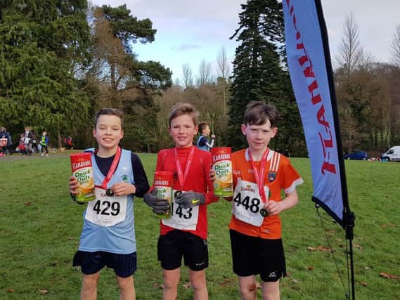 L to R: Theo Milligan from Tandragee PS (2nd), Alex McAfee from Hardy Memorial PS (1st) and Daire Whitmarsh from Tannaghmore PS (3rd)