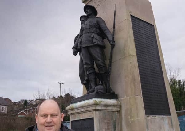 Alderman Gregg McKeen at the Larne War Memorial which is scheduled to have refurbishment works carried out.