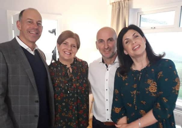 Presenters Phil Spencer and Kirstie Allsopp with householders Catherine and Nigel Finch (centre).