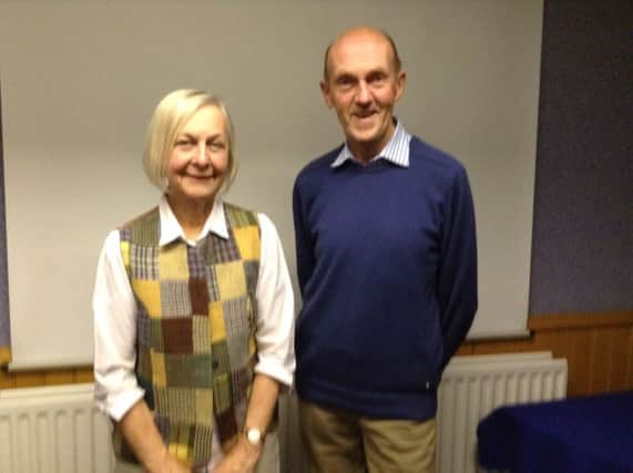 Ballymoney Soroptimist President Pamela Henderson with guest speaker Kenneth Forbes.