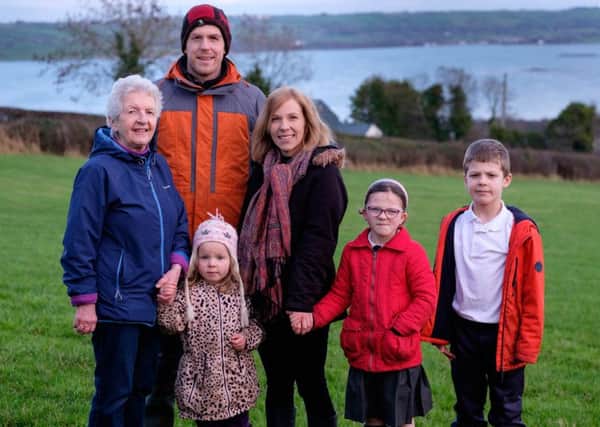 Jonny and Paula Hanson with son Joshua and daughters Bethany and Sophia along with Noreen Christian. Photograph: Columba O'Hare/ Newry.ie