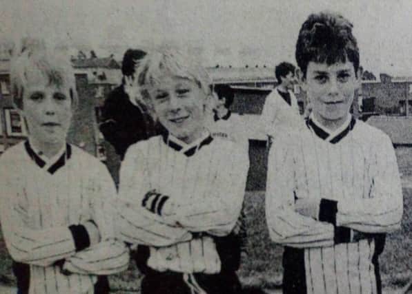 Some of the members of the 16th Newtownabbey BB company team which was runner-up in the final of the Newtownabbey BB company football competitoin. 1989