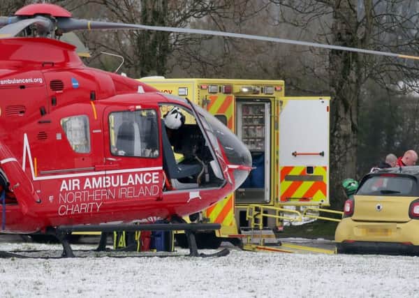 The Northern Ireland Air Ambulance Service attending a call out on 23 January at Kilraughts Road in Ballymoney. Photo: Kevin McCauley.