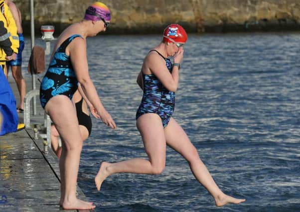 Pictured at the RNLI SOS Swim around Portrush Lifeboat on Saturday to raise funds for the lifeboat. PICTURE KEVIN MCAULEY/MCAULEY MULTIMEDIA