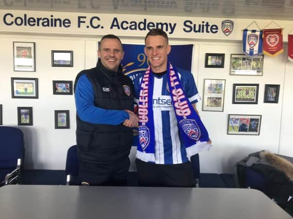 Coleraine manager Rodney McAree welcomes Dean Shiels to the club.