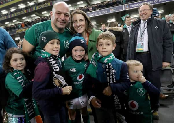 Ireland's Rory Best celebrates winning with his sons Richie and Ben, daughter Penny and his wife Jodie