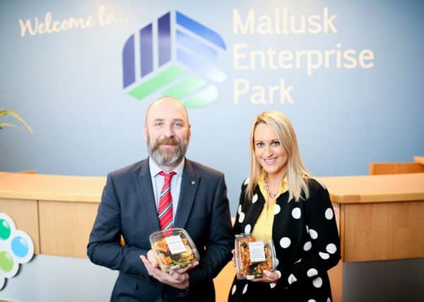 Owner of The Hungry Vegan John Darby with Chief Executive of Mallusk Enterprise Park, Emma Garrett.
