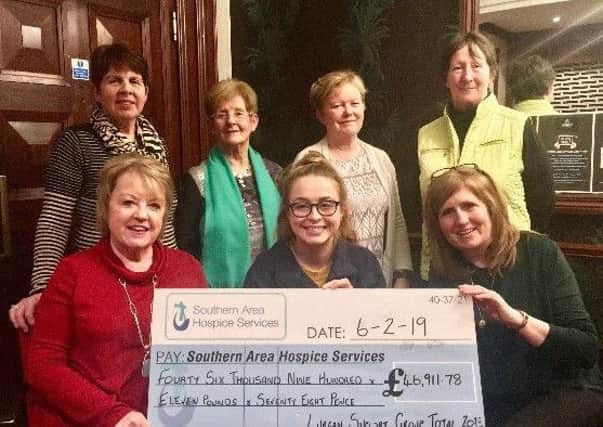 Friends of Southern Area Hospice present Amy Henshaw from the Hospice with a cheque for £46,911.78 raised in 2018. The fundraising group passed on thanks to everyone who helped raise this amount. Included are (back row) Josie Quinn, Ursula Magee, Angela Boyle, Ann Dalzell, (front) Ann Nugent, Amy Henshaw and Deirdre Breen.