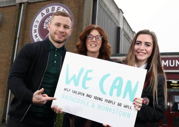 Carl Frampton who is lending his support to the initiative, with Claire Humphrey, THRiVE coordinator from Barnardos and Courtney Cooper.