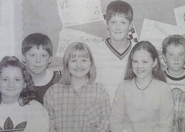 Mossgrove Youth Club members Jennifer Rooks, Neil Simpson, Caroline Owens, Ben Simpson, Nadine Campbell, Ross Davidson and Elaine Faulkner. 1997.