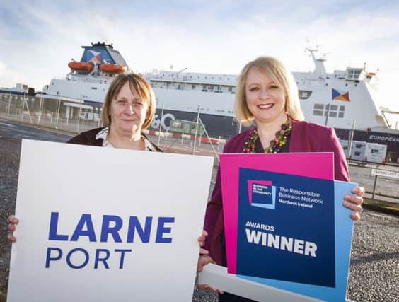 Sally Bonnes, Larne Port and Helen Bowman, Business in the Community.