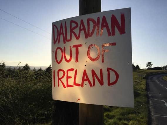 Anti Greencastle gold mine signs in the Sperrins. Canadian company Dalradian Gold to submit planning request for mine to DOE