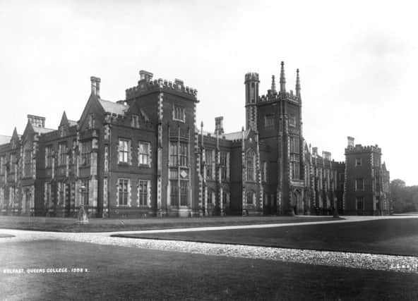 circa 1900:  The victorian gothic facade of Queens College at Belfast.  (Photo by London Stereoscopic Company/Getty Images)