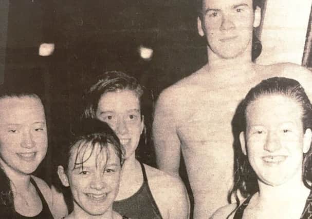 Lurgan Amateur Swimming Club members Georgina Lonton, Suzanne Whale, Eimear Campbell Keith Dewhurst and Denise Hawthorne at the Ulster Championships in 1992.