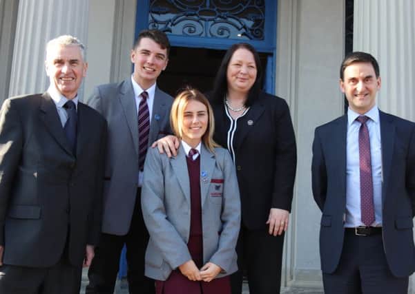Mr Baker was welcomed to the school by Principal Máire Thompson, Chairman of the Board of Governors, Mr Trevor Parkhill MBE, the head boy and girl of Hazelwood, Aniesha Courtney and Tony Carlisle.